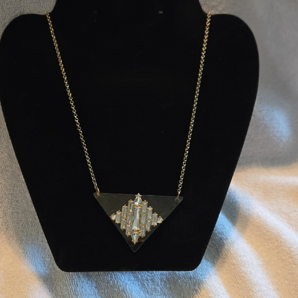 17" Elegant Gold and Silver Geometric Triangle Necklace With Crystals
